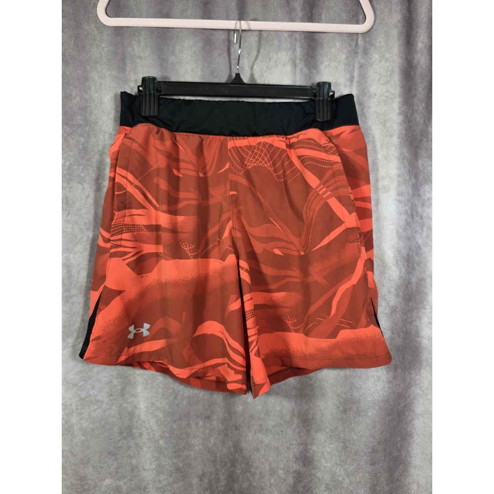 Under Armour Mens Orange Graphic Running Shorts Medium Mesh Liner Pockets
